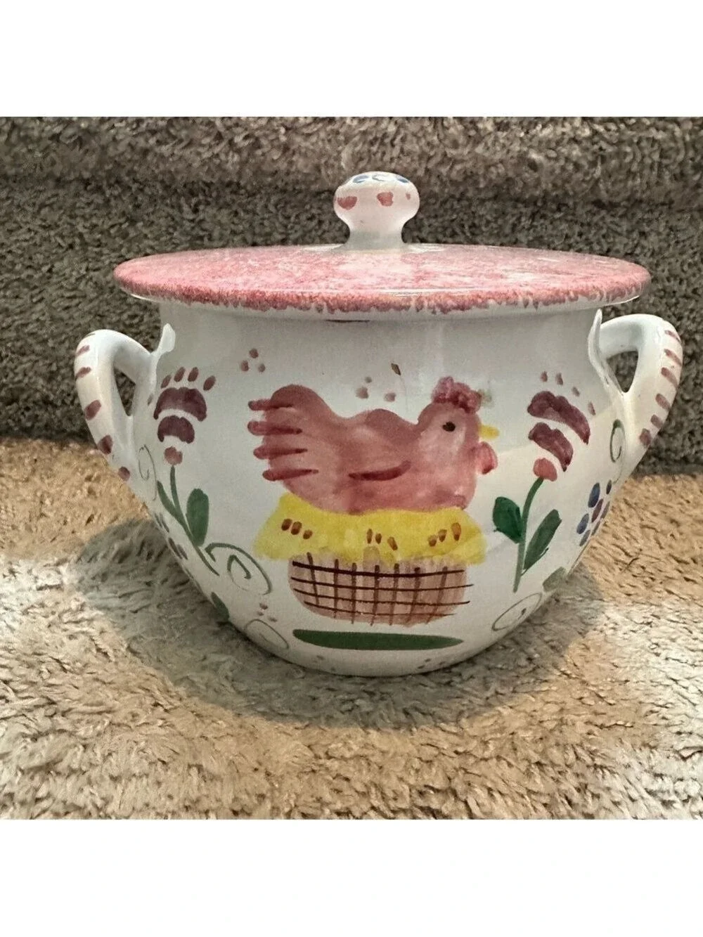 Farmhouse Hen Cookie Jar Sugar Bowl - Cottagecore Ceramic Country Kitchen Decor
